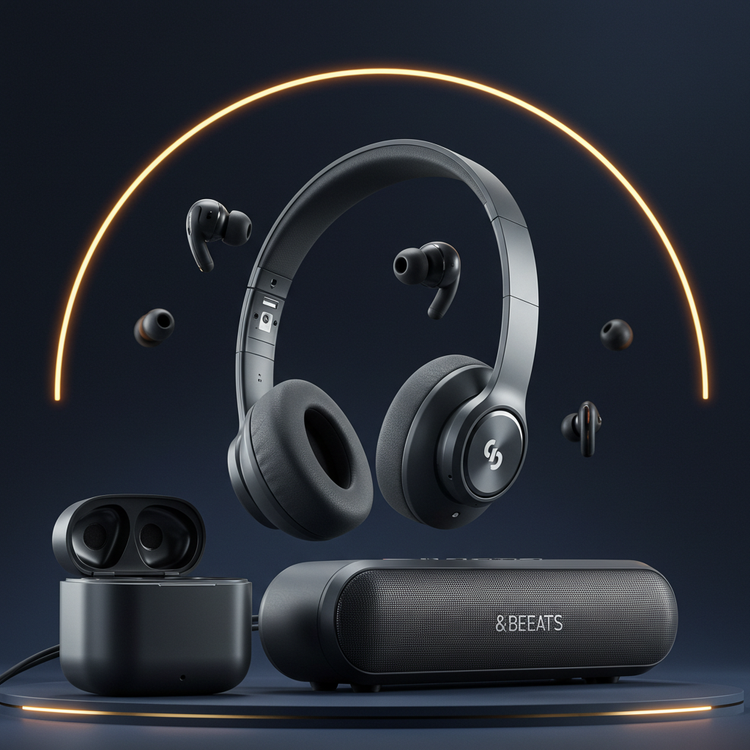 wireless earbuds, over-ear headphones, portable Bluetooth speakers, and powerful soundbars.