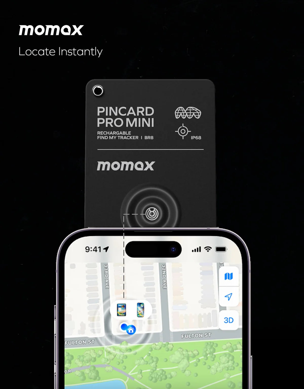 TE7 Momax PinCard Pro Mini: Apple Find My Tracker - Tiny & Powerful